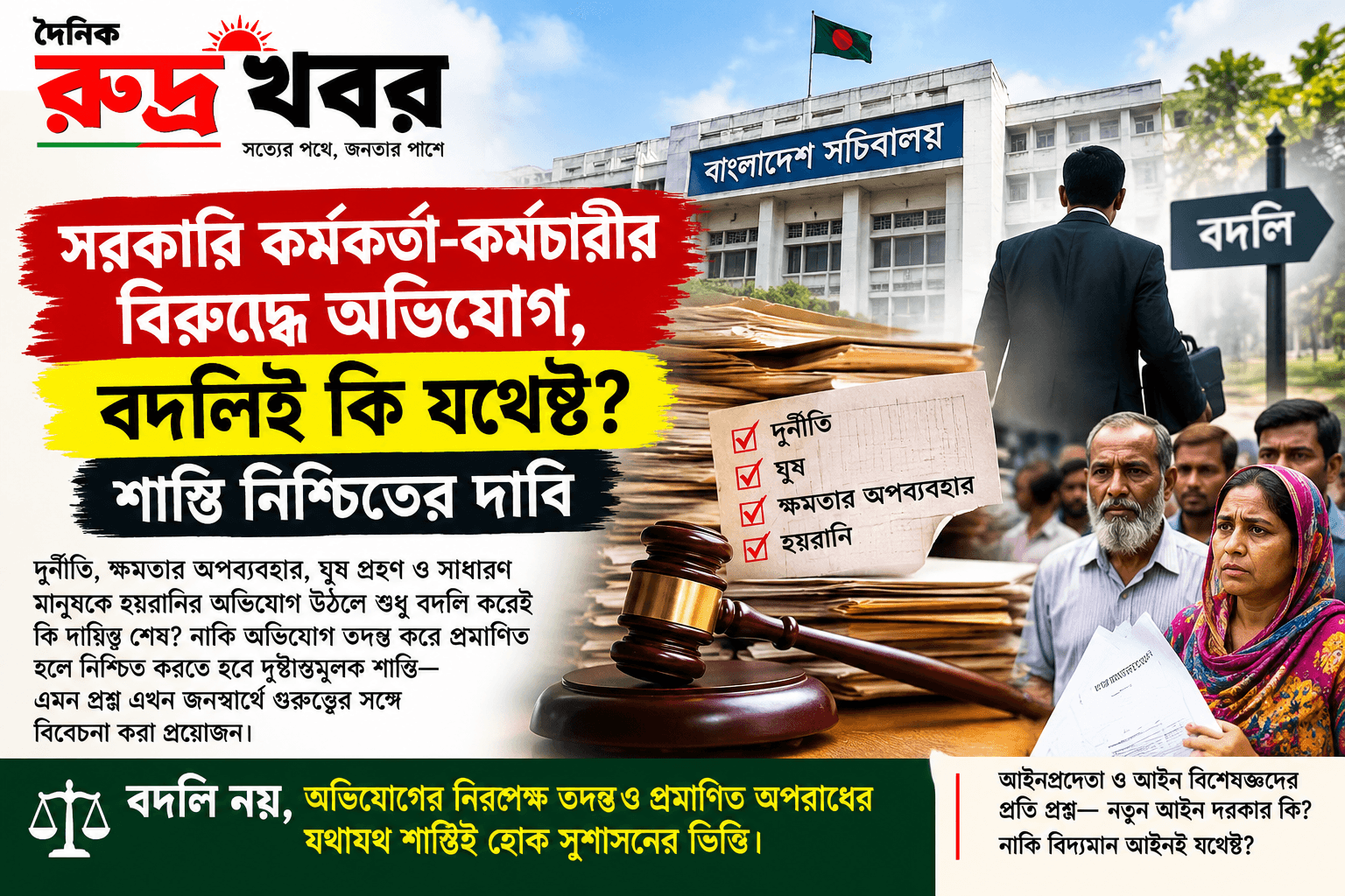সরকারি কর্মকর্তা-কর্মচারীর বিরুদ্ধে অভিযোগ উঠলেই বদলি, শাস্তি কোথায়?